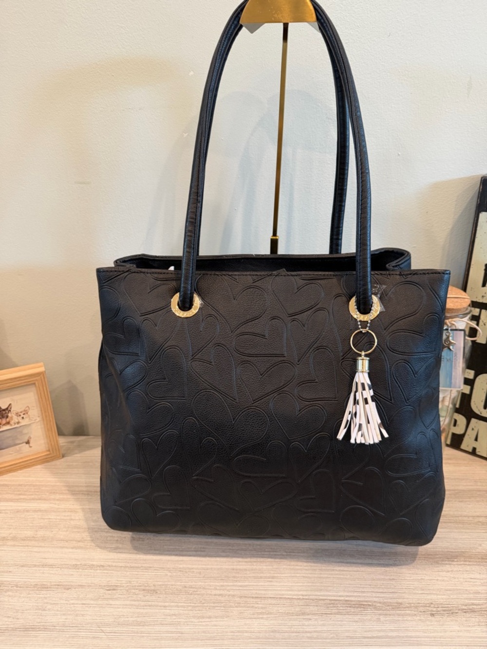 Betsy Johnson Heart-Embossed Tote Bag with Tassel
